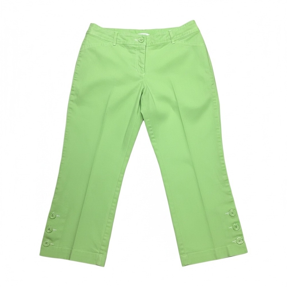 Tribal Studio Lime Green Cropped Capri Pants Women Size 6 Button Hem